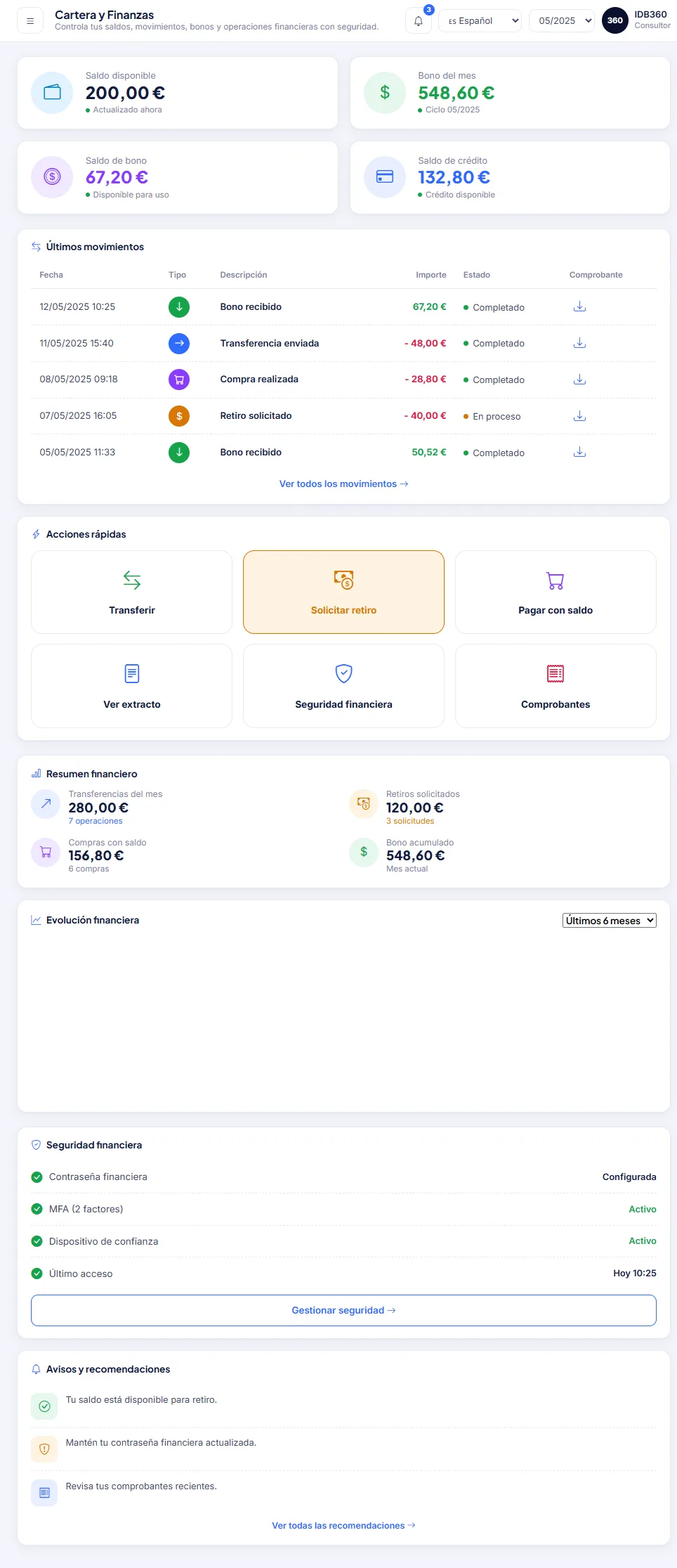 Cartera y finanzas de IDBCONNECT