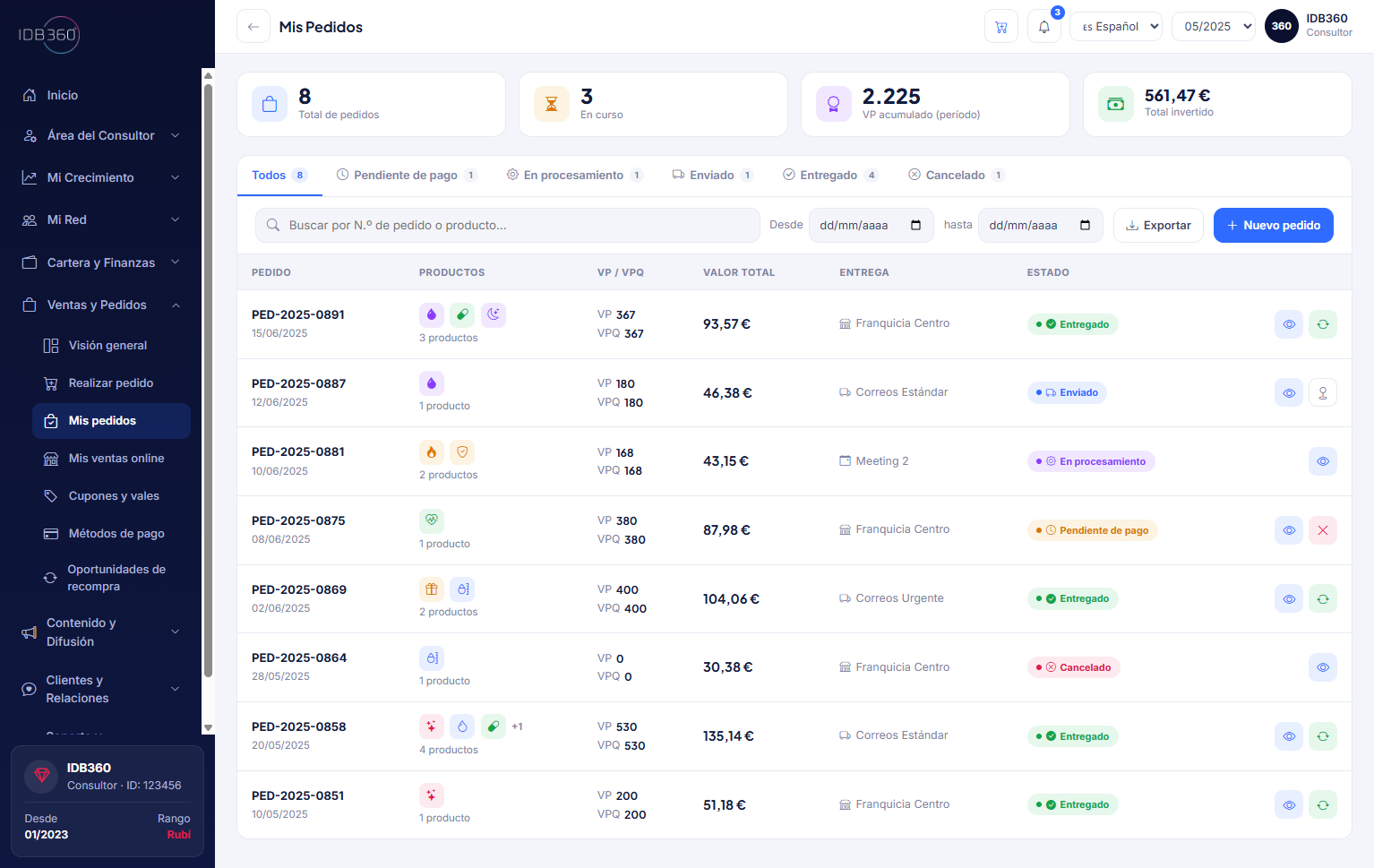 Pedidos consolidados en IDBCONNECT