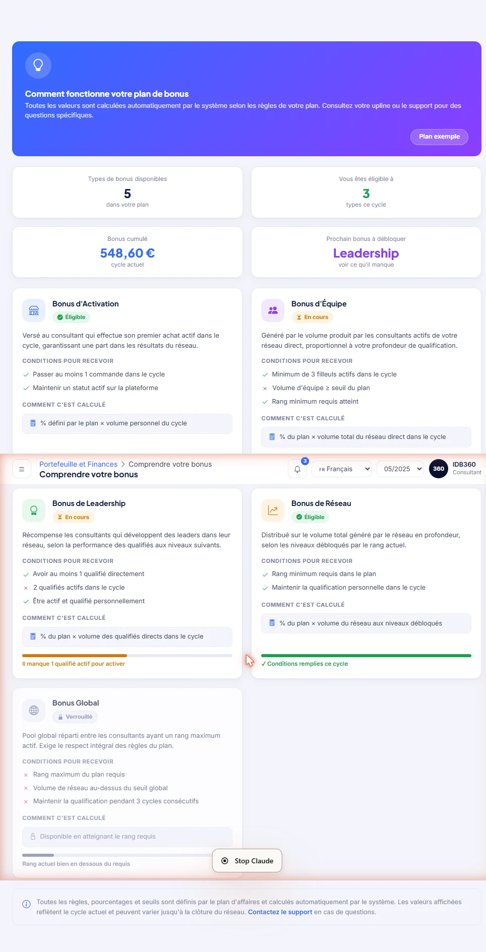 Comprendre le bonus dans IDBCONNECT